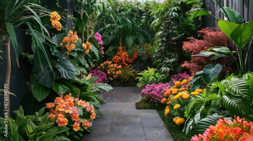 Tropical gardening involves lush, vibrant plants thriving in warm, humid climates, featuring exotic flowers, dense foliage, and diverse species. 