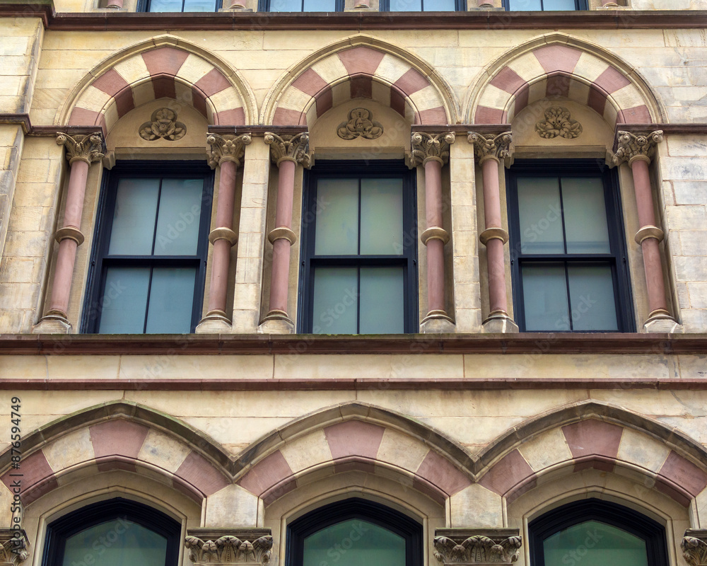 Fototapeta premium Arched windows on a historic building facade, Boston, Massachusetts, USA