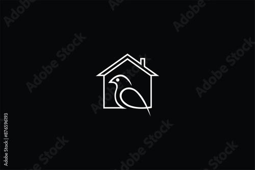 birdhouse logo vector, elegant combination of starling icon housing vector, Home bird logo style  mono line design, simple modern bird nest logo concept