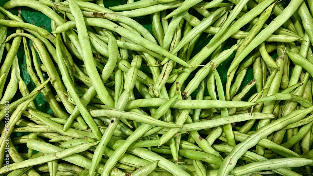 Fresh green beans at the traditional market Fresh green beans at the traditional market