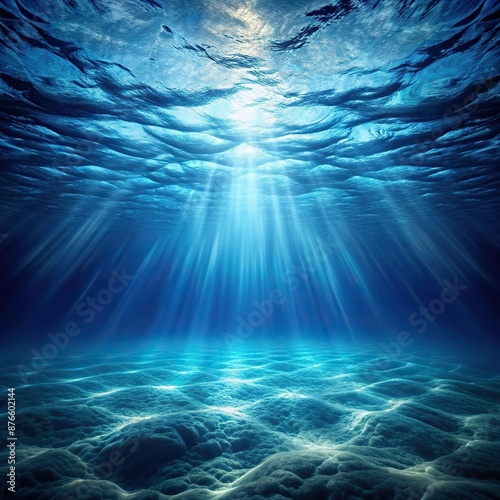 A stunning underwater scene capturing the depths of a dark blue ocean, capturing, depths, scene, dark, ocean © wasana