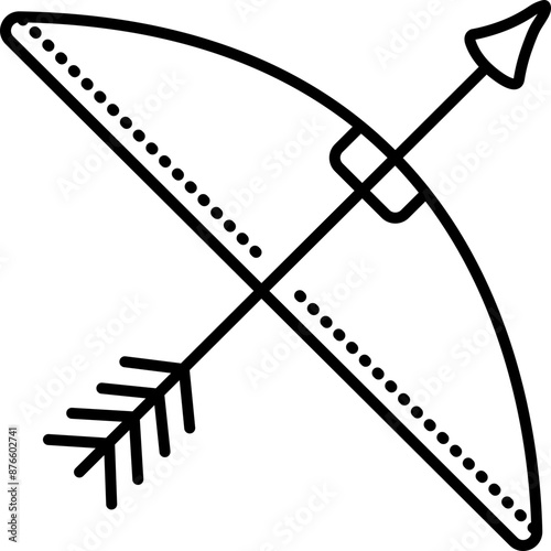 Archery bow for shooting, crossbow icon. Vector black line illustration, editable stroke