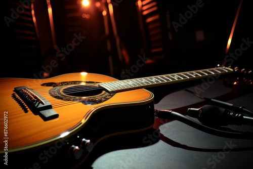 Acoustic guitar on a dark background