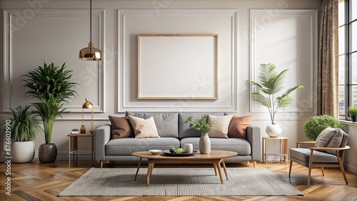 Horizontal frame masterpiece mockup in an eclectic living room , masterpiece, mockup, room, living