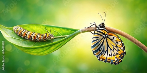 evolution metamorphosis caterpillar to butterfly on leaf, leaf, caterpillar photo