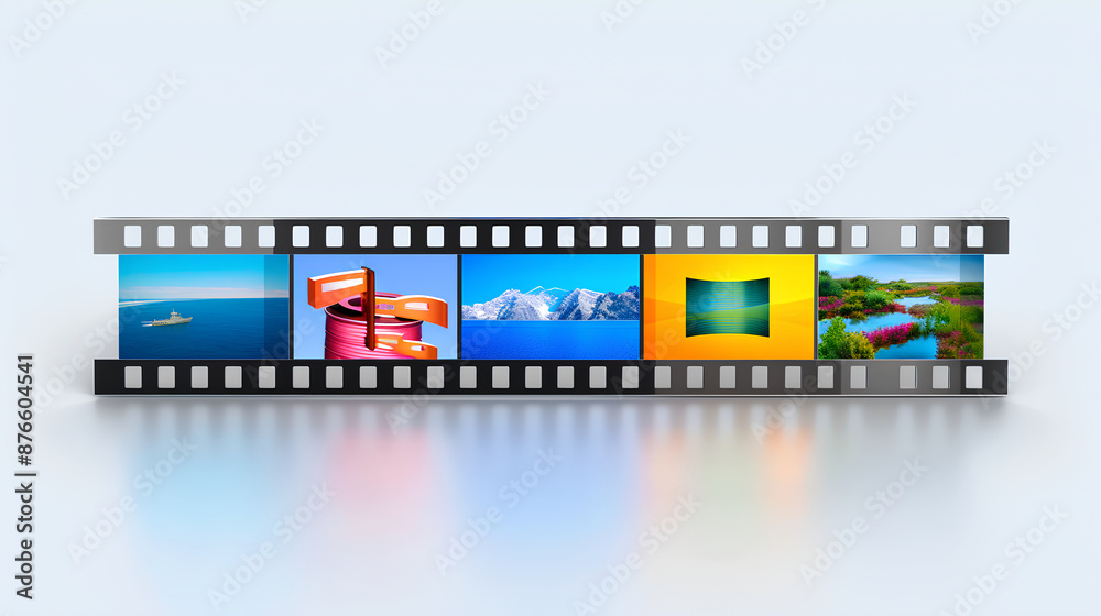 3D film strip with movie scenes, 3D film strip with movie scenes,