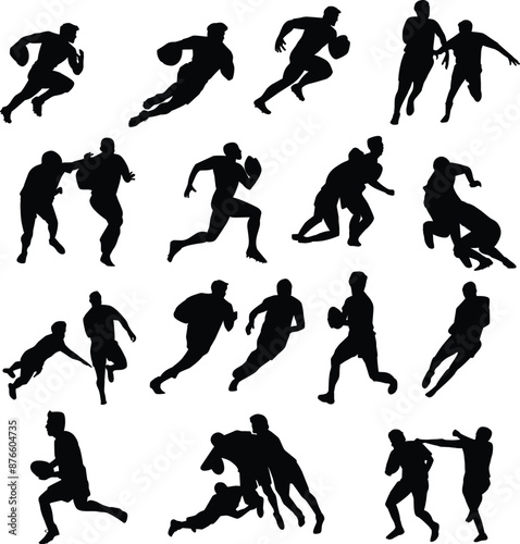 A set of silhouettes of rugby players