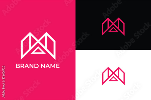 initial letter M bridge icon modern abstract lineart logo, letter M triangle bridge logo, Bridge Construction Building logo icon vector for business brand, 