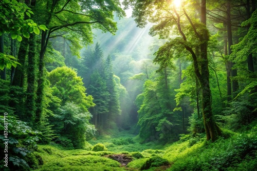 Forest Background Dense woods and lush greenery Enchanting forest landscape , Dense, Forest, lush, Background, greenery, woods
