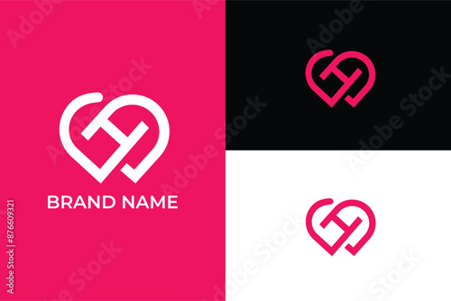 initial letter CD H combined in shape of heart modern abstract minimal logo, letter CD DC with love logo icon design Vector, 