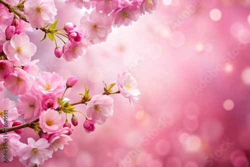 Pink cherry blossoms on pink light background, Pink, blossoms, light
