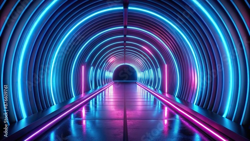 This is a picture of a tunnel made of blue and pink neon lights , made, blue, lights, pink, picture