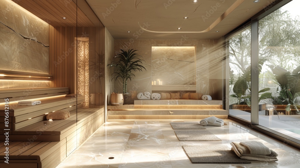 Obraz premium Luxurious Spa Interior with Elegant Sauna, Exuding Tranquility and Style