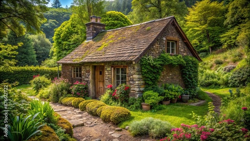 Rustic isolated cottage nestled among greenery, isolated, greenery, cottage, nature © Sanook