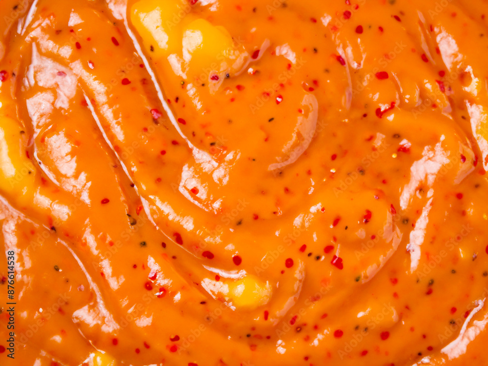 a closeup of a homemade chili pepper with a sauce