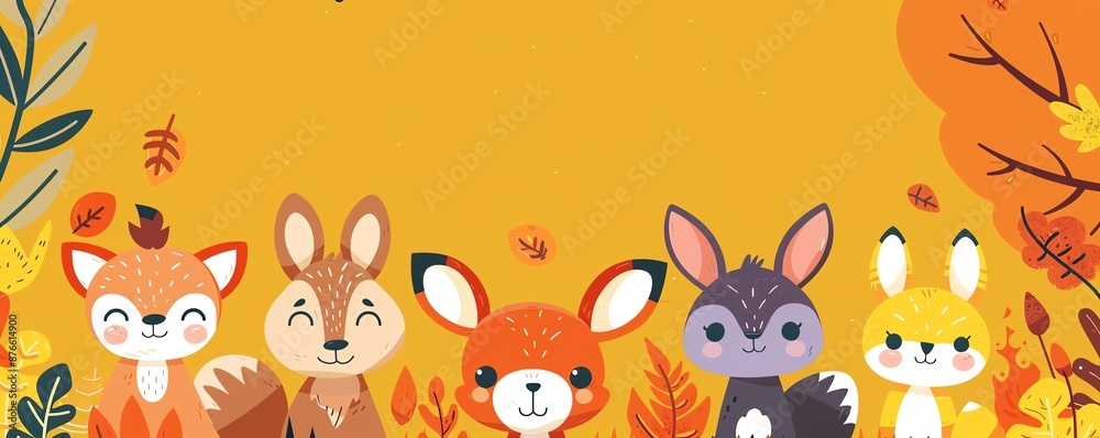 Naklejka premium animal vector flat design front view forest creatures theme animation vivid