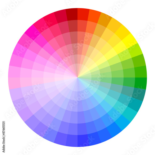 Color wheel gradient. Full spectrum hues. Circular palette design. Vector illustration.
