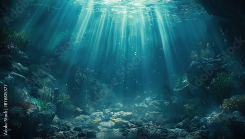 Mystical Underwater World with Sunbeams