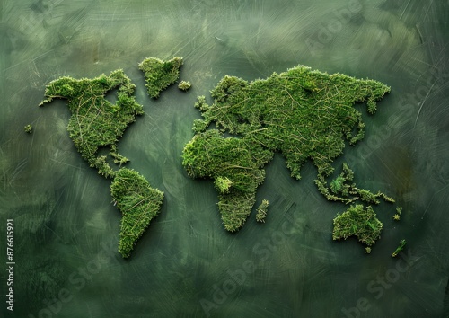 Green Earth Map Made Of Moss