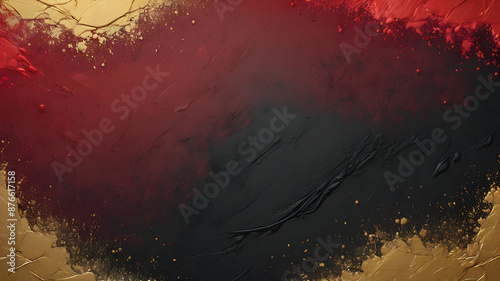 Grainy Noisy Banner Design with Abstract Red and Gold Color Gradient Shape and Vibrant Black, Infused with Technological Futurism and Spectrum Dynamics.