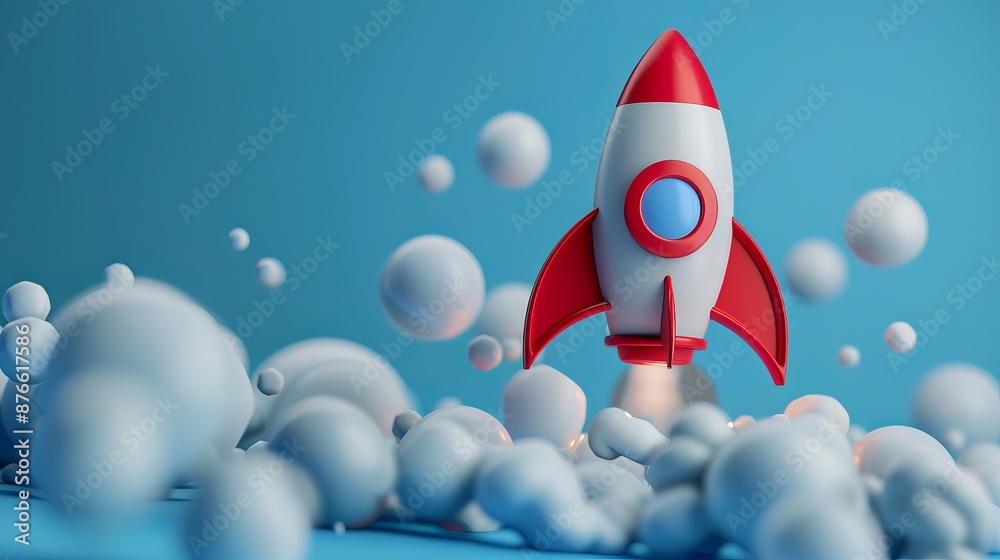 Doing business with good ideas It's like having a rocket aimed at the target clearly and quickly. illustration in 3D style Doing business with good ideas It's like having a rocket aimed at the target clearly and quickly. illustration in 3D style
