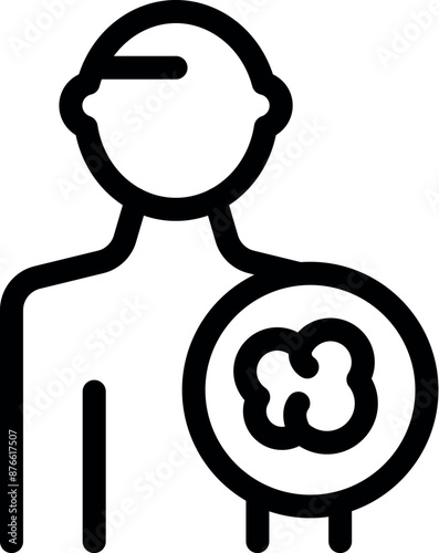 Line icon representing a patient suffering from brain cancer and describing symptoms to a doctor