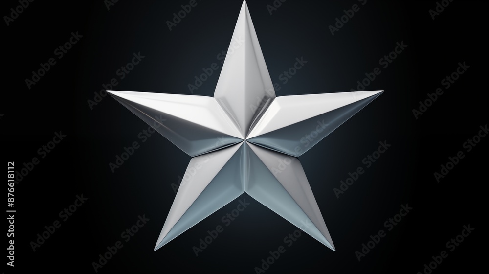 Shiny Silver Five-Pointed Star on Black Gradient Background - Modern Decorative Element, Elegantly Polished, Reflective Art Design Shiny Silver Five-Pointed Star on Black Gradient Background - Modern Decorative Element, Elegantly Polished, Reflective Art Design
