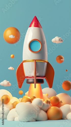 Doing business with good ideas It's like having a rocket aimed at the target clearly and quickly. illustration in 3D style
