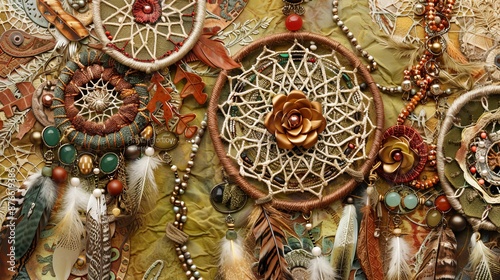 Bohemian Dreamcatchers and Feathers Collage Background © AIScenes