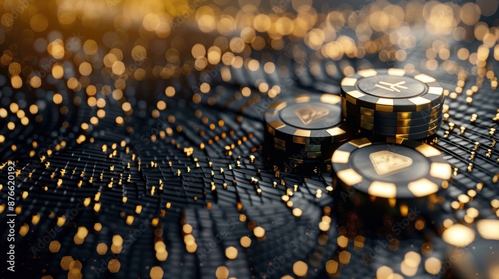 Poker Chips on a Black and Gold Background Poker Chips on a Black and Gold Background
