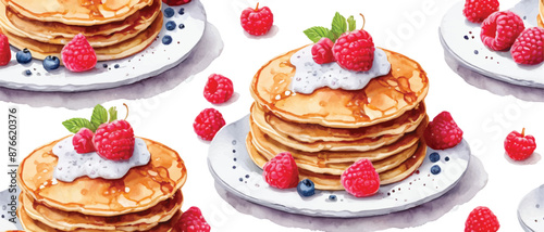 Pancakes pattern background in watercolor style1