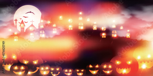 ハロウィン　秋　かぼちゃ　満月　背景