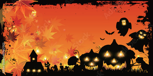 ハロウィン　秋　かぼちゃ　城　背景