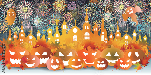 ハロウィン　秋　かぼちゃ　城　背景