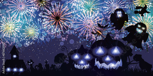 ハロウィン　秋　かぼちゃ　城　背景