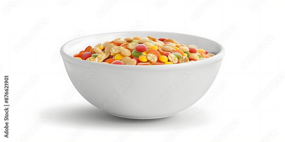 White Bowl of Cereal with Colorful Pieces 3D Illustration White Bowl of Cereal with Colorful Pieces 3D Illustration