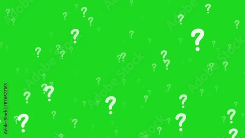 Flying question mark animation on green screen background.