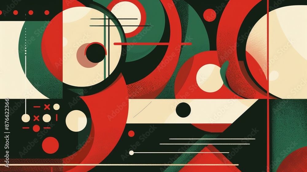 Obraz premium Fun Abstract red and green Bauhaus Christmas card design stock illustration8,vahid.jpeg, Fun Abstract red and green Bauhaus Christmas card design stock illustration