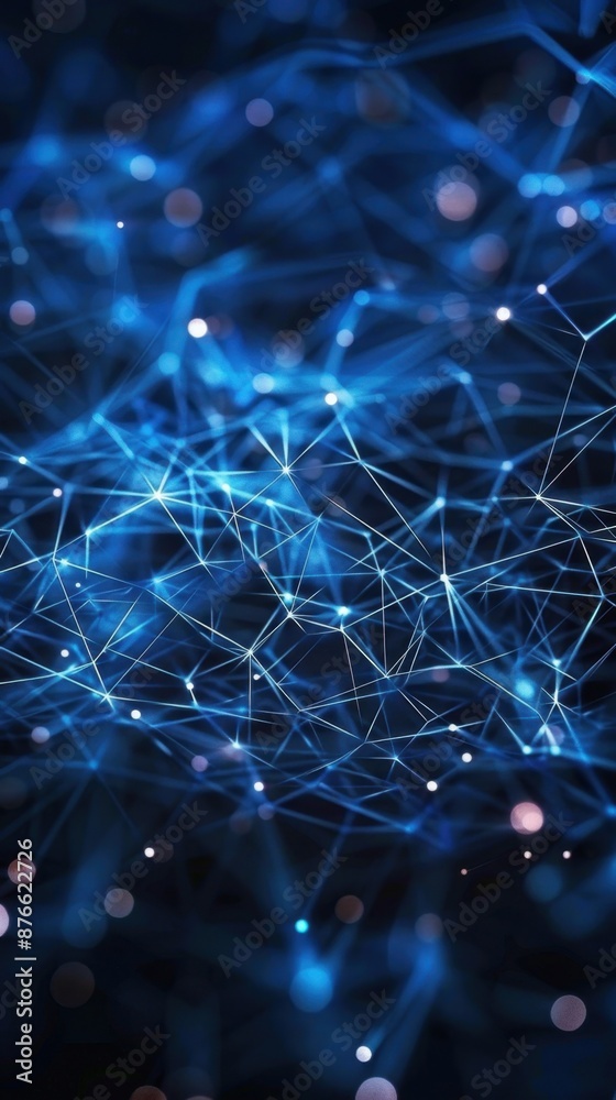 Abstract digital network: blue glowing nodes, lines connecting in a complex web, blurred background, bokeh lights, dark theme, futuristic, high-tech aesthetics. Abstract digital network: blue glowing nodes, lines connecting in a complex web, blurred background, bokeh lights, dark theme, futuristic, high-tech aesthetics.