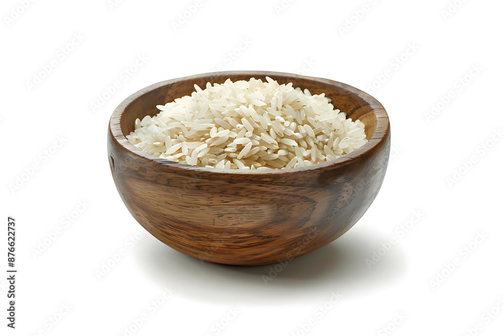 Wooden Bowl Full of White Rice Photo Wooden Bowl Full of White Rice Photo