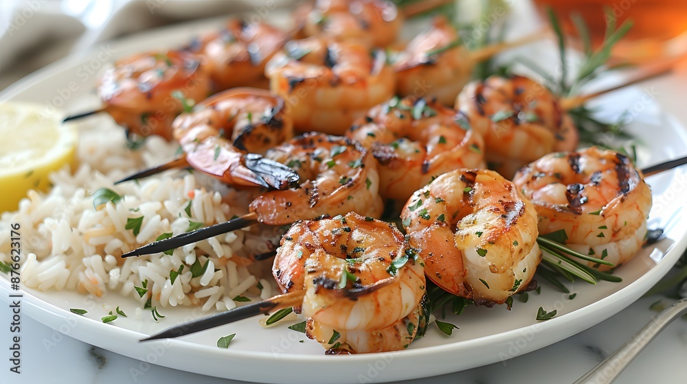 Grilled Shrimp Skewers with Rice and Parsley Grilled Shrimp Skewers with Rice and Parsley