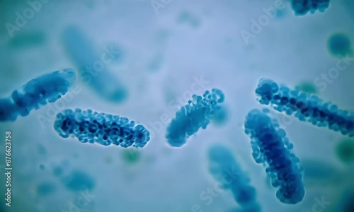 The camera focuses closely on bacteria under a microscope (mov)