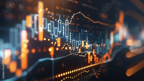 Abstract financial graph with illuminated growth lines  business success indicators  stock market trends  dynamic design