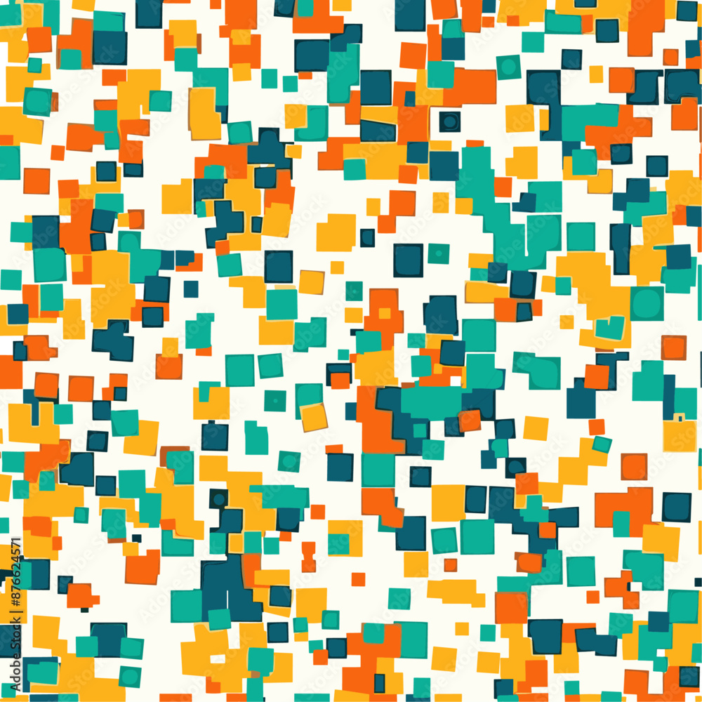 Abstract Geometric Pattern with Teal, Orange and Yellow Squares on White Background Abstract Geometric Pattern with Teal, Orange and Yellow Squares on White Background