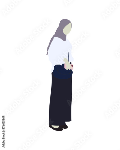 Flat vector people and illustration, hijab woman with casual outfit