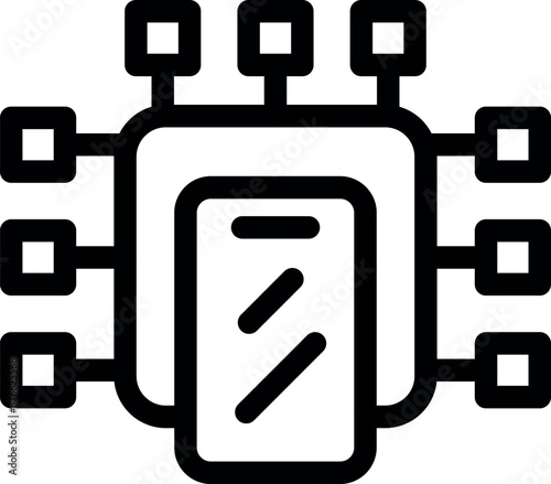 Line art icon of a smartphone at the center of a network, symbolizing its role as a hub for connecting various devices