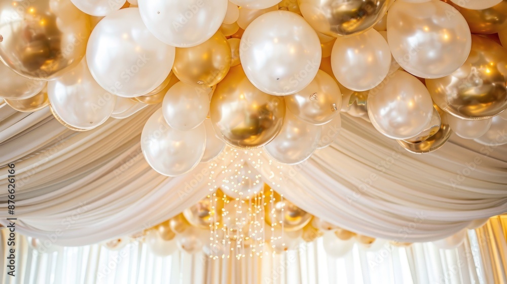Celebration Balloons with White and Gold Colors Celebration Balloons with White and Gold Colors