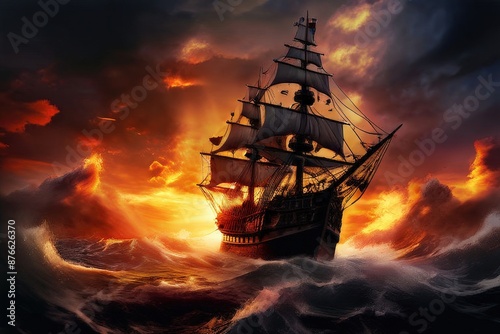 the ai generated image, ships at sea in rainstorm