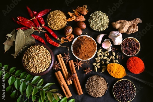 Indian traditional whole spices, spice blend, garam masala ingredients photo
