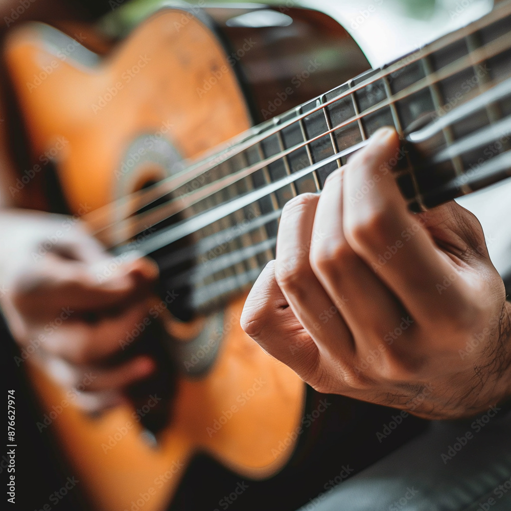 Obraz premium Close-up of a Guitar Being Played